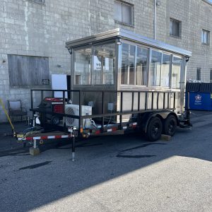 Trailer Mounted Guard Shack Command Center, 6.5' x 12' Stainless, w/ HVAC and Electric, Honda Generator