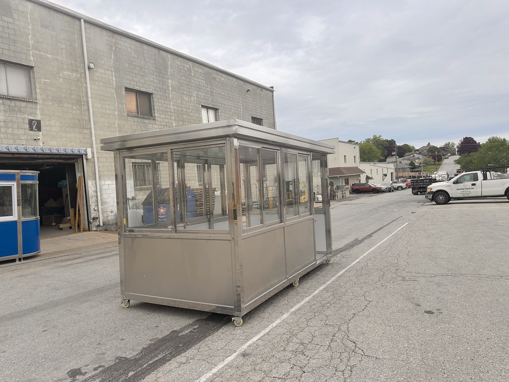 6.5 x 12 Stainless Steel Guard Shack, Double Sliding Door on 12ft side,Parallel , Plain Jane with wheels - Image 2