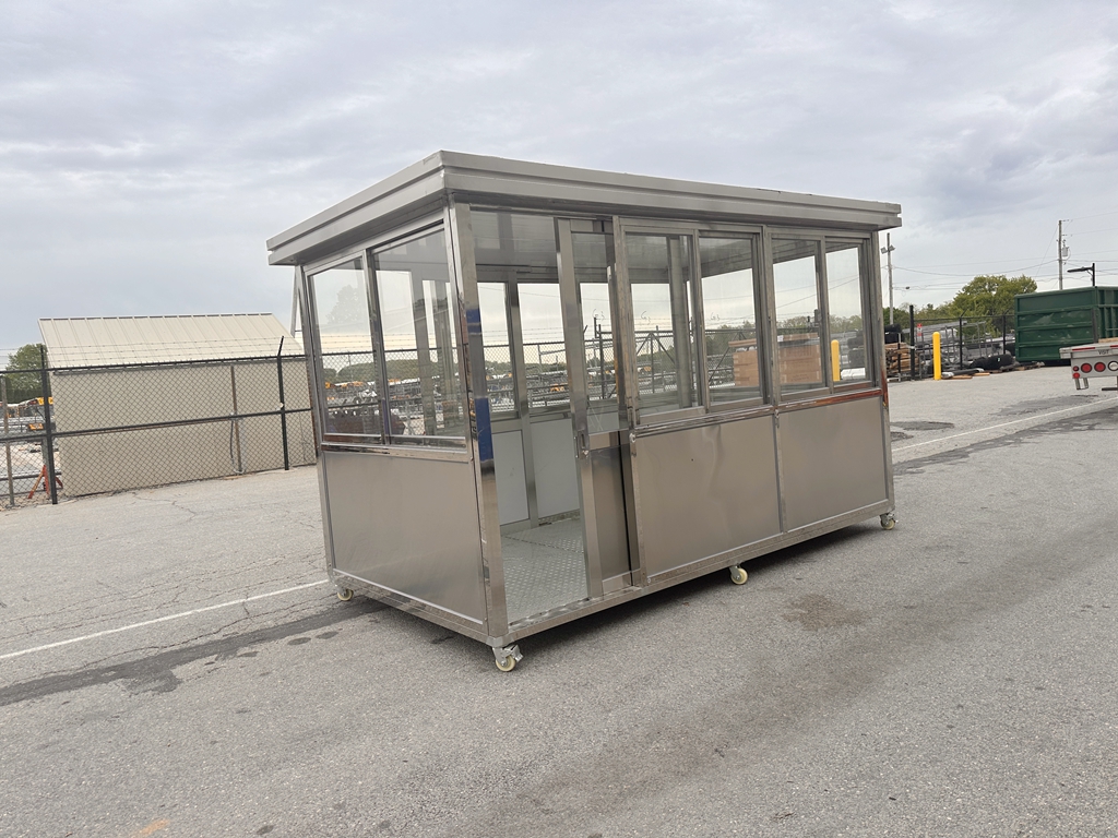 6.5 x 12 Stainless Steel Guard Shack, Double Sliding Door on 12ft side,Parallel , Plain Jane with wheels - Image 6