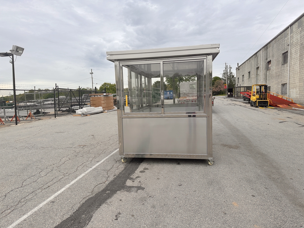 6.5 x 12 Stainless Steel Guard Shack, Double Sliding Door on 12ft side,Parallel , Plain Jane with wheels - Image 3